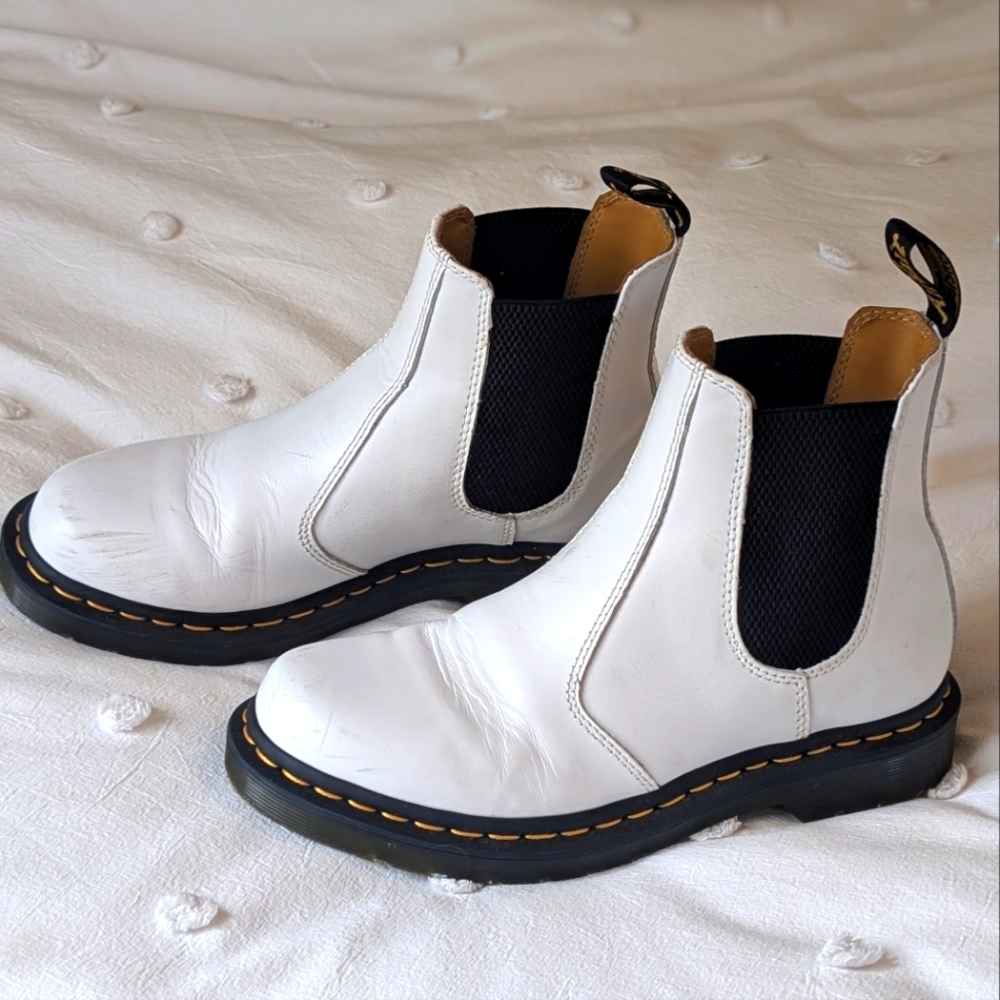 Dr. Martens White Chelsea Boots with Black Elastic- Size 8